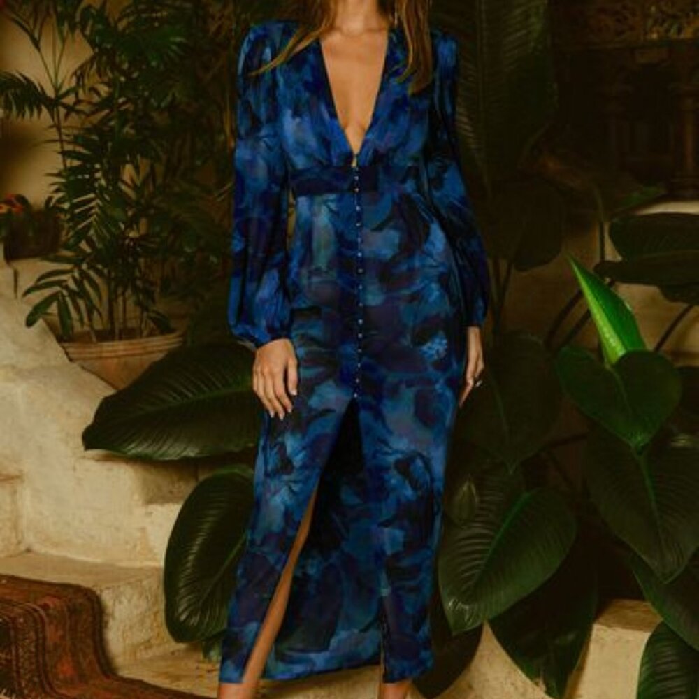 Calista Midi Dress Blue Floral US 4 (UK 08/AU 08) Runaway The Label NWT